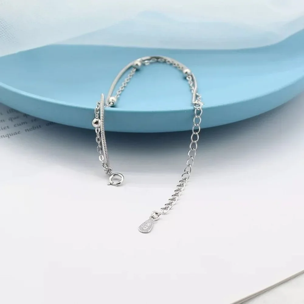 14k Gold Double Layer Beads Chain Bracelet/Anklet Sterling Silver - Picture 2 of 10